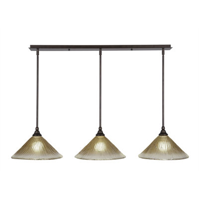 3 Light Stem Hung Linear Pendalier Shown With 12" Crystal Glass