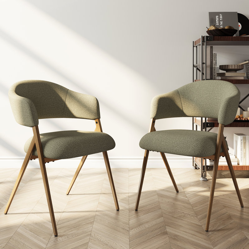 Chaise de salle à manger rembourrée à coussins épais de 3,54 po avec pieds en métal d'aspect bois, Vert
