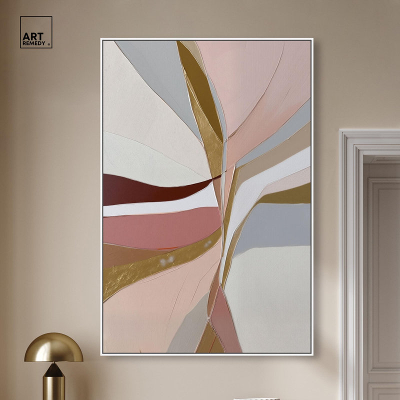 Décoration murale dorée «Golden Split I» par Art Remedy, cadre blanc, 36 x 54, H 55 po x l 37 po, Cadre blanc