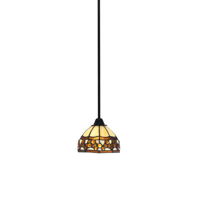Paramount Stem Hung Pendant Shown In Matte Black Finish With 7" Roman Jewel Art Glass