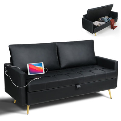 60" W Storage Sofa With 2 USB Charging Ports