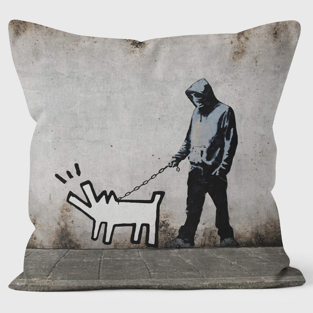 Walking the Dog Banksy Inspired - Graffiti Art Cushion