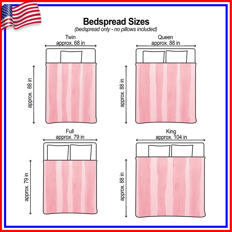 Pink Vertical Stripes Quilted Bedspread All Sizes, Full / Double