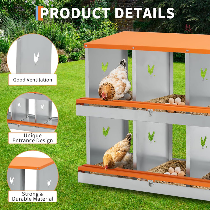 Boîtes gigognes à 8 compartiments, boîtes à œufs pour poules, boîtes à poules pour recueillir les œufs, Orange