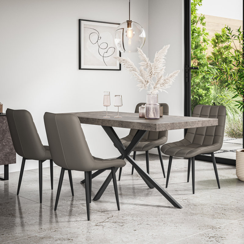 Akaalbir 4 - Person Dining Set, Grey/Black/Grey