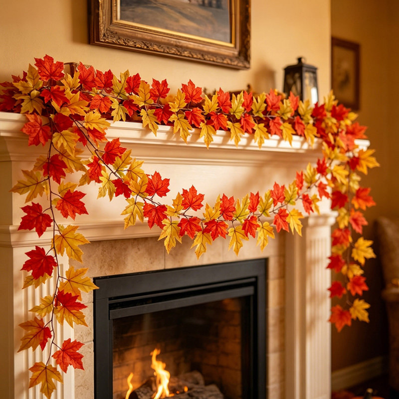 Ornement de feuilles d'érable artificielles, décoration de maison, feuilles de feuilles d'érable artificielles de 205 cm, Kondieu, 205 cm