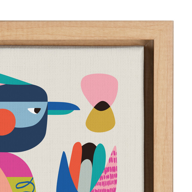 Mid Century Modern Kookaburra by Rachel Lee 3 Birdies Studio Framed Canvas Wall Art Print, Natural