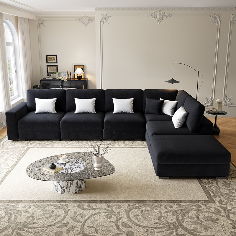Canapé modulaire rembourré 6 pièces Fouraker, Mélange de lin gris foncé