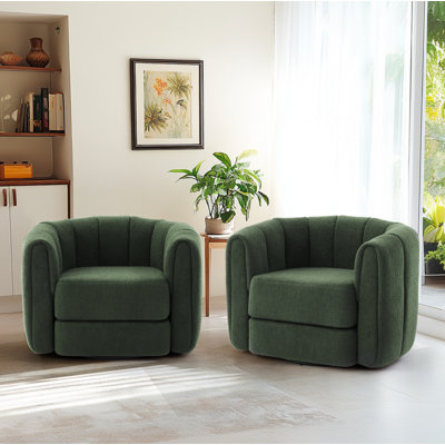 37" Wide Accent Chair, Boucle Upholstered Swivel Barrel Chair