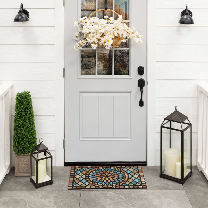 Multicolor Stained Glass Pattern Outdoor Door Mat