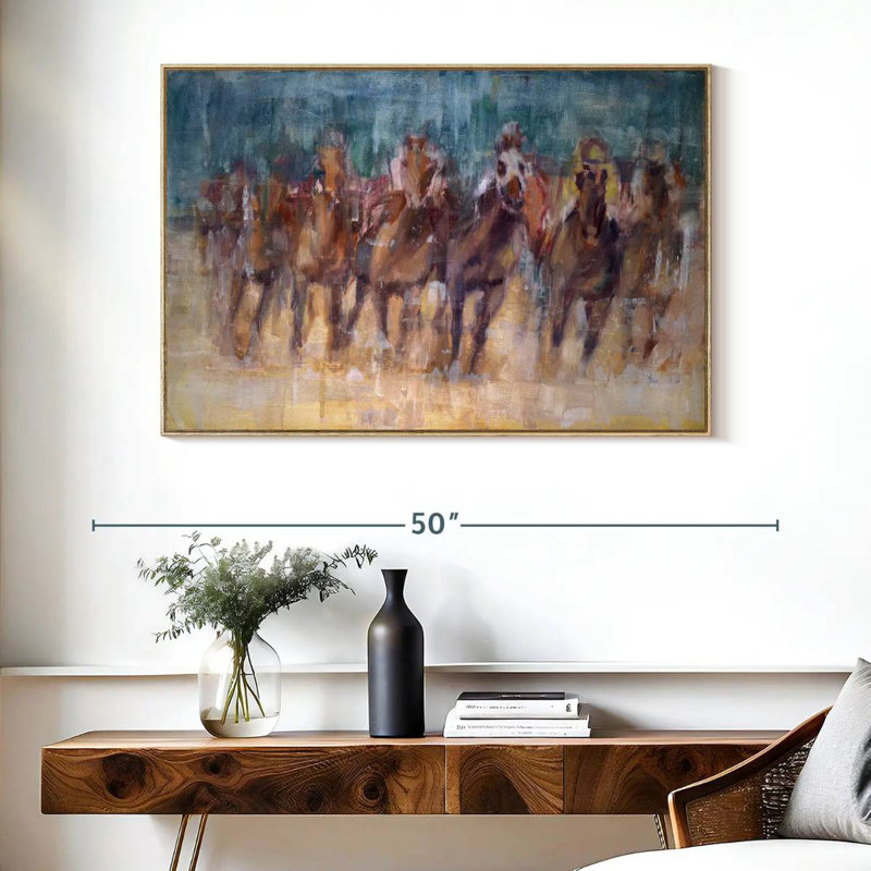 Final Sprint, Floating Frame Natural Wood, 40" X 27"