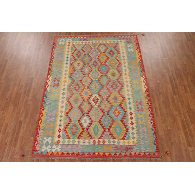 Tapis oriental réversible en laine Kilim 7 x 10
