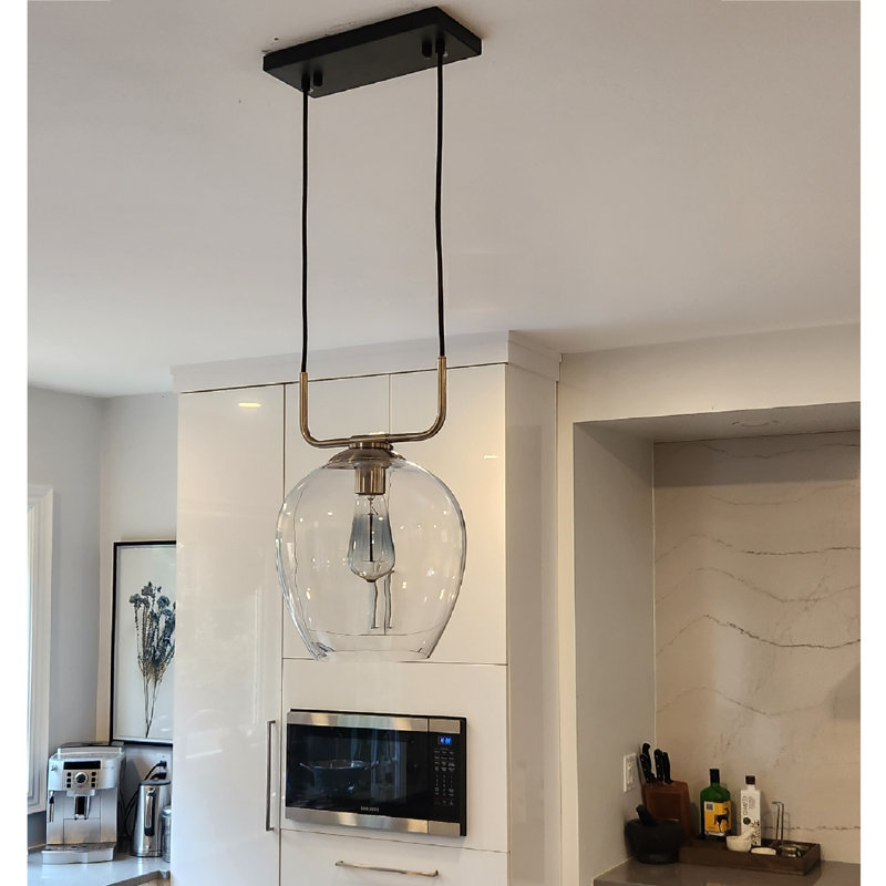 U shaped Brushed Nickel glass pendant, 12" H x 10" W x 10" D, U-shaped Nickel