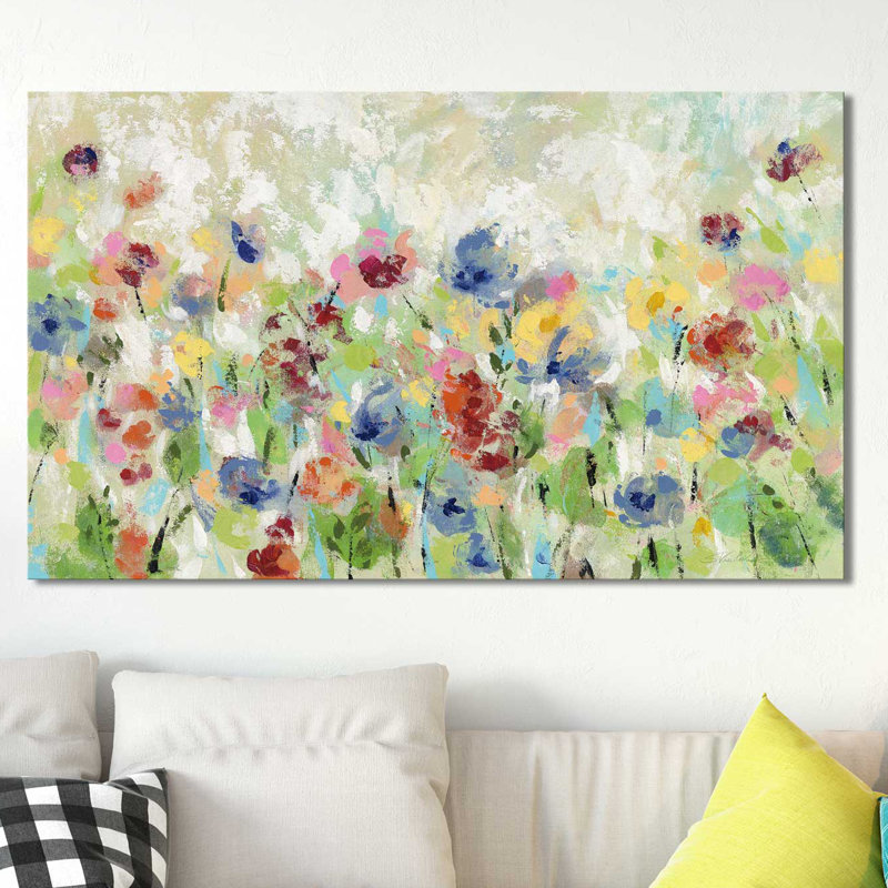 «Springtime Meadow Flowers», reproduction de peinture acrylique sur toile, H 21,5 po x l 33,5 po x P 2 po