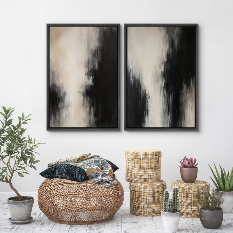 2 pièces, reproduction d'art sur toile encadrée pour une décoration moderne, H 36 po x l 24 po, Noir