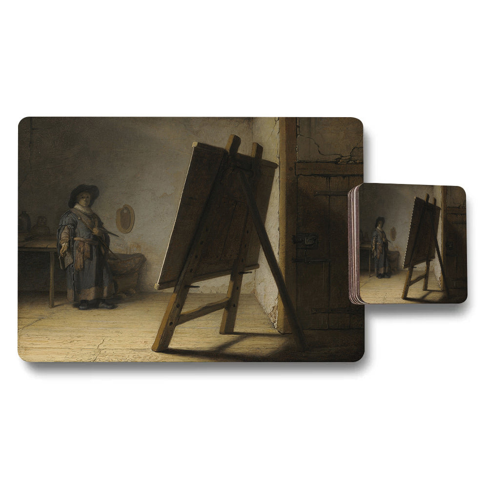 Vintage Artist In Studio Painting Placemat And Coaster Set