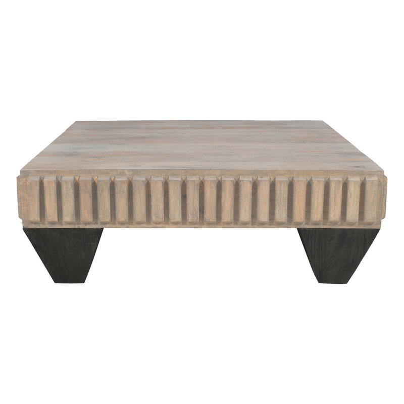  Table basse carrée fabriquée à la main en bois de manguier avec pieds fuselés - L 36 po
