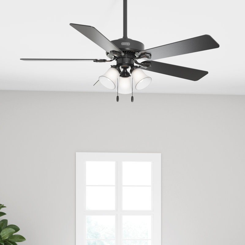 44" Swanson 5 - Blade Indoor Traditional Ceiling Fan with  Lights and Pull Chains, Matte Black, 52"