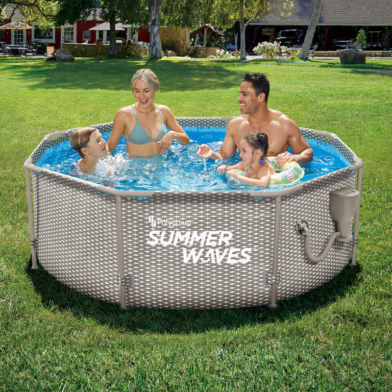 Steel Round Frame Set Pool 30'' H x W x L , with Pump Included, Gray, 8' W x 20" H