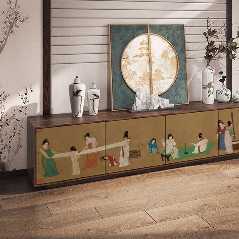 Premium  Pine Wood TV Stand, 86.61", Brown/
