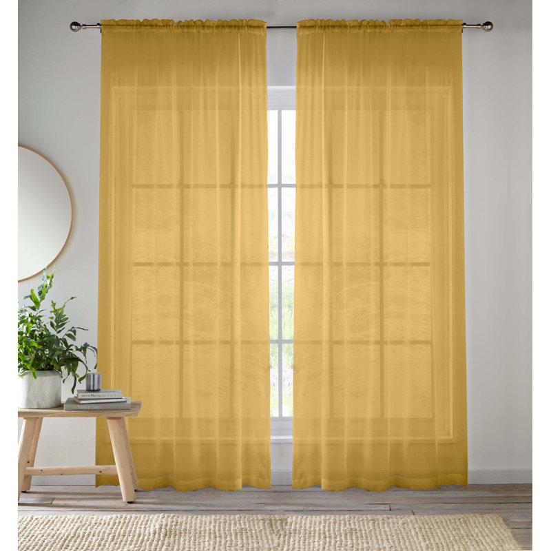 Roiann Sheer Curtain Pair, 145cm Width x 122cm Drop, Gold