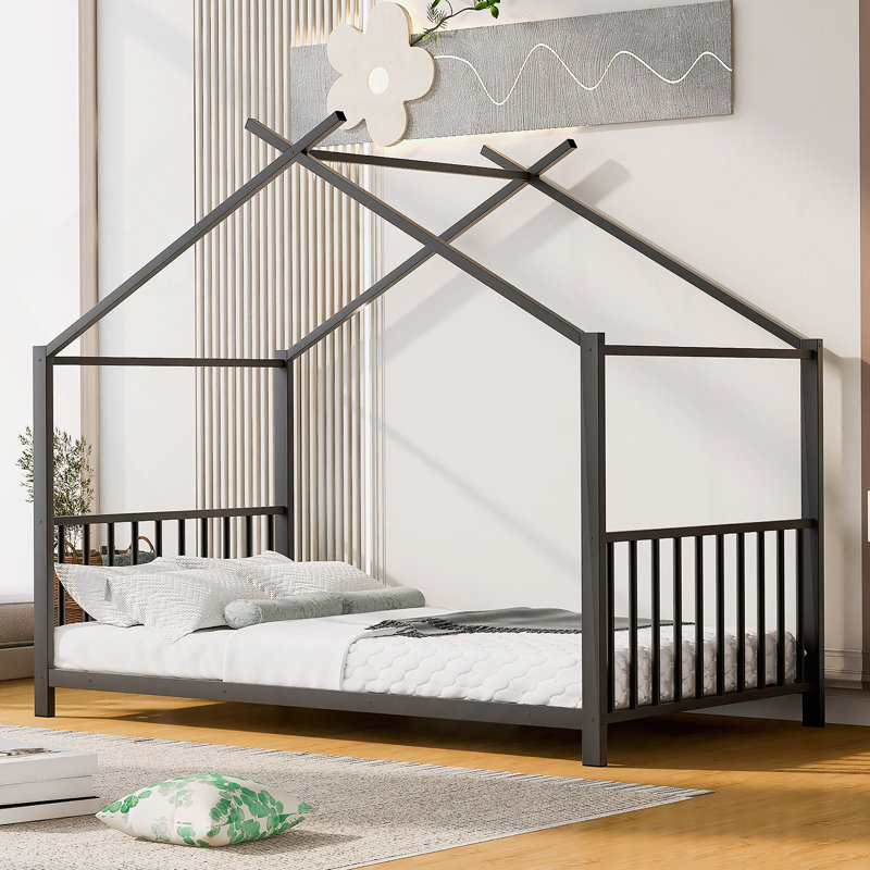 Lit plateforme en métal conçu avec soin pour un sommeil réparateur, durable, aéré et facile à assembler, Black