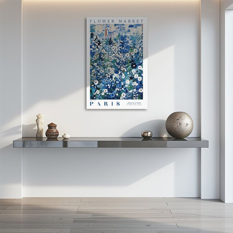 Paris Flower Market with City Silhouette - Botanical Wall Art Print on Gallery Wrapped Canvas, 36" H x 24" W, Ready to Hang for Living Room