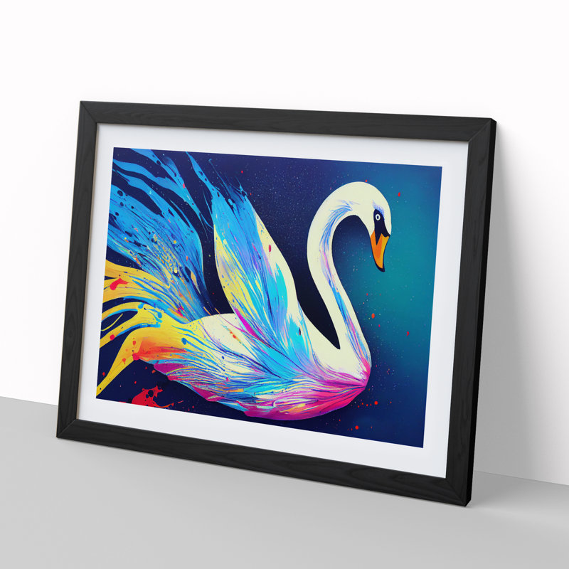 Swan Splash Vol.6 Abstract - Single Picture Frame Painting, Black, 46cm H x 64cm W x 2cm D
