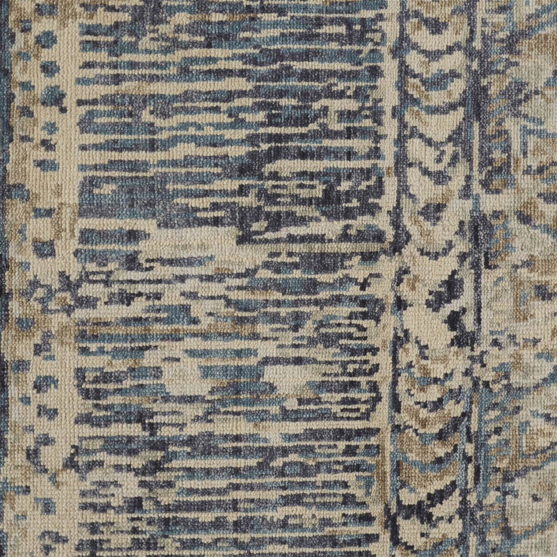 Alejandrina Southwestern Hand Knotted Cotton/Wool Denim Blue/Beige Area Rug, Rectangle 7'9" x 9'9"