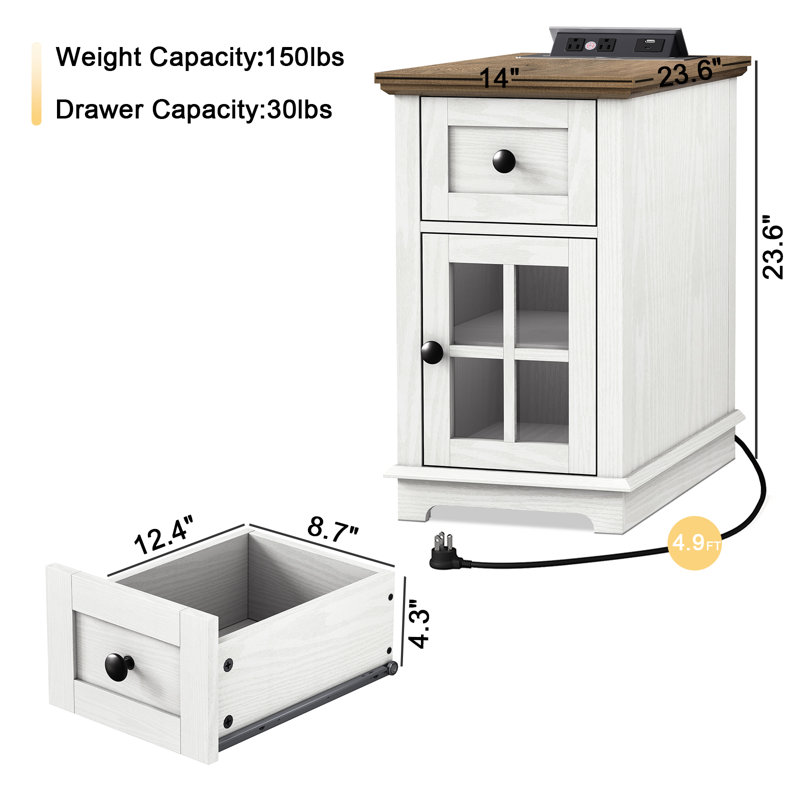 Antrea Tray Top End Table Set with Storage and Built-In Outlets, Dark Walnut/White, 2