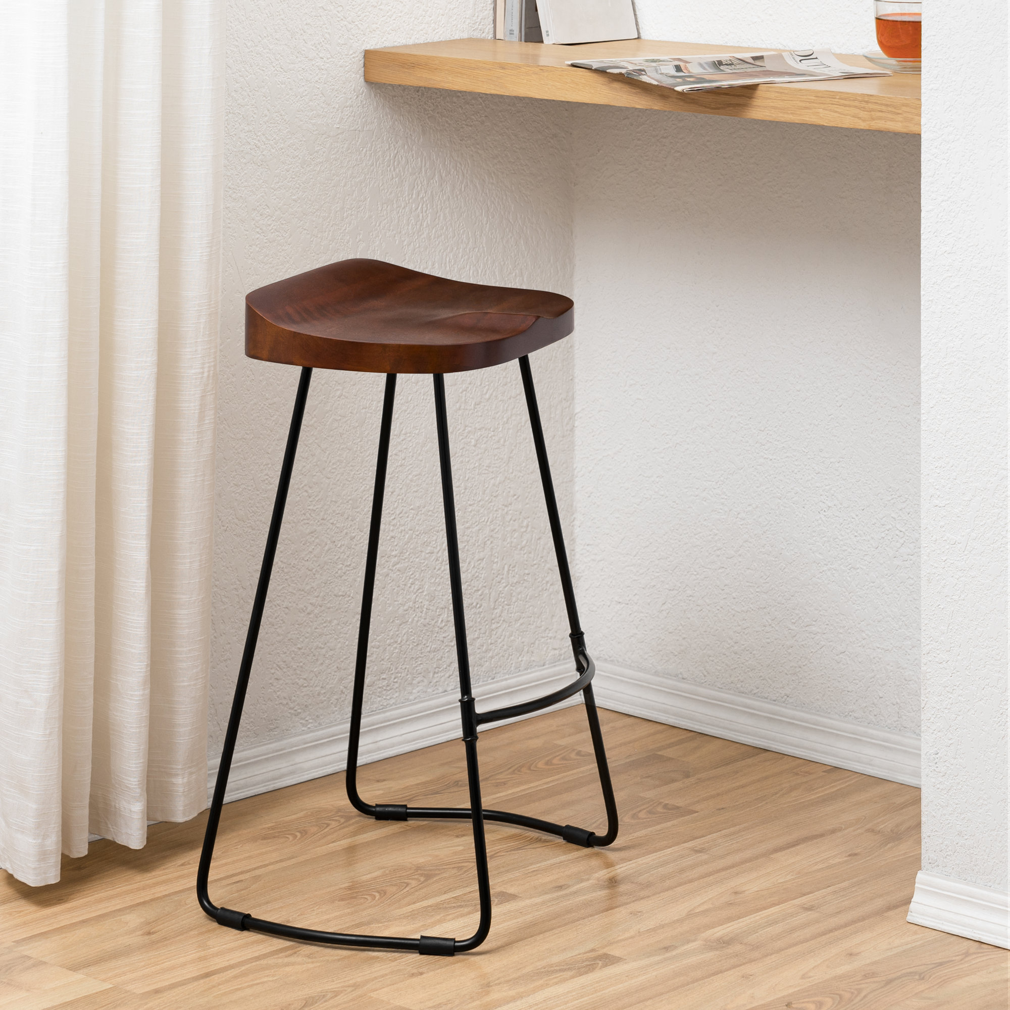 Geonna Solid Wood Stool, Walnut, Counter Stool (27" Seat Height)