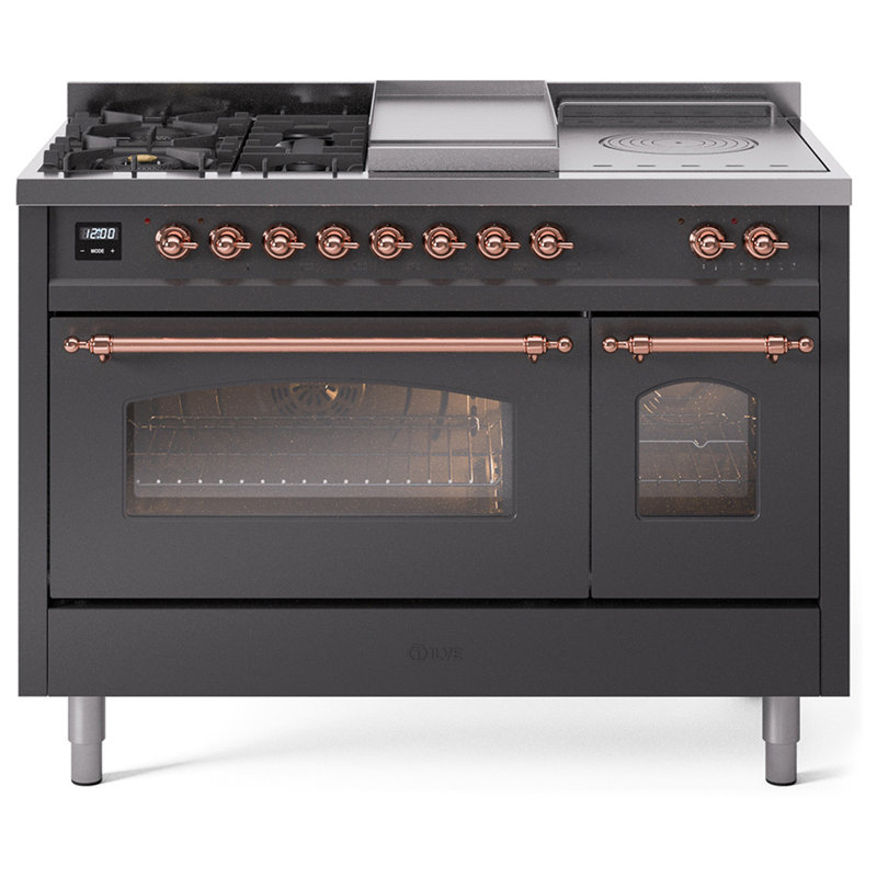 ILVE Nostalgie II 48 Dual Fuel Range, Blue/Gray/Copper, Liquid Propane