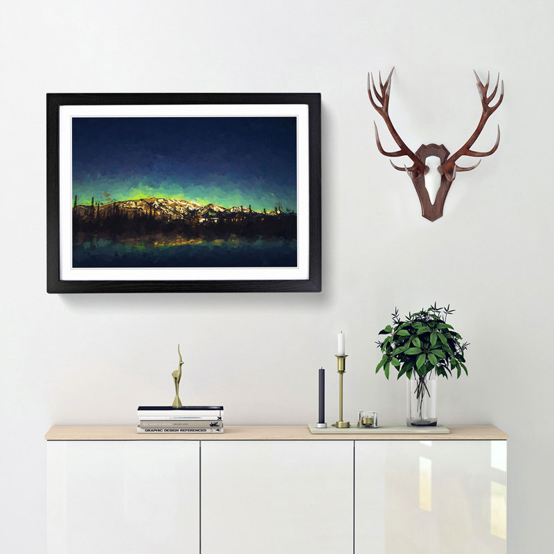 Northern Lights over in Canada in Abstract - Picture Frame Painting Print, 48cm H x 65cm W x 2cm D, Black Framed