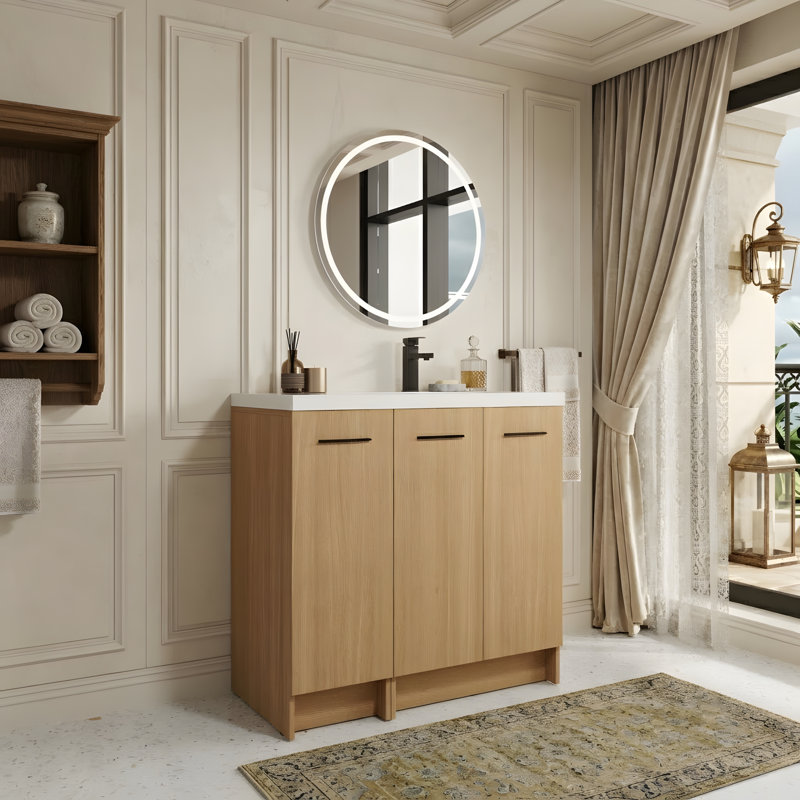 Meuble-lavabo sur pied 36 po avec lavabo en résine et 2 armoires