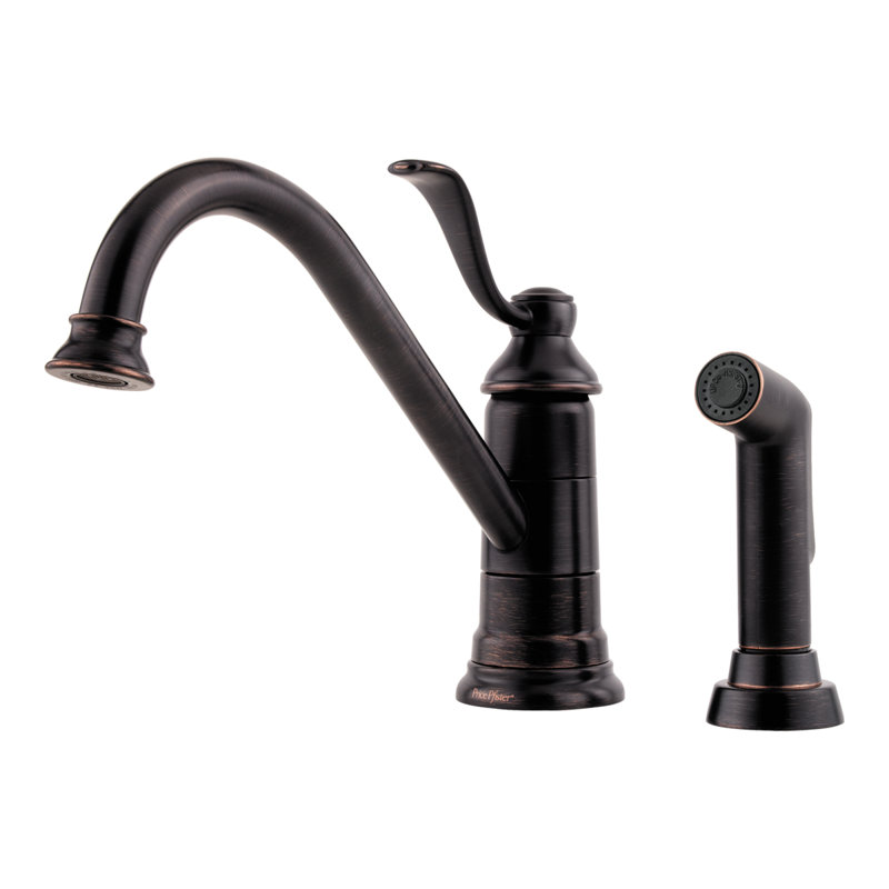 Portland Single Handle Kitchen Faucet with Side Spray, Tuscan Bronze