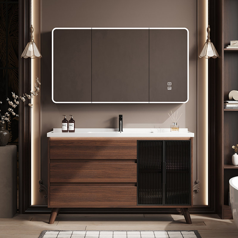 Chinese style retro brown bathroom cabinet