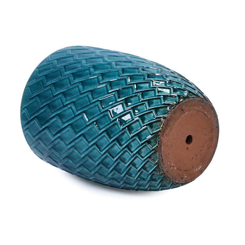 Cyan Ceramic Planter For Indoor And Outdoor Storage Areas, Glossy Finish, Built - In Drainage, 16.07" L W 21.63" H With Patio, Garden, Or Bedroom, All Weather Resistance,