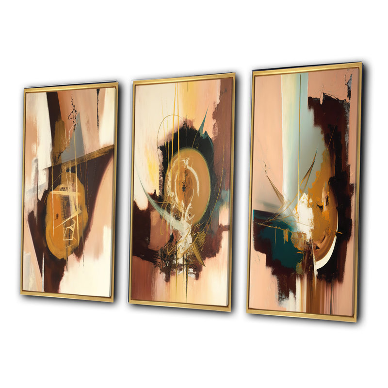 "Infinity Terra Rosa Poss Possibilit" 3 pièces sur toile, Or, H 28 po x l 36 po