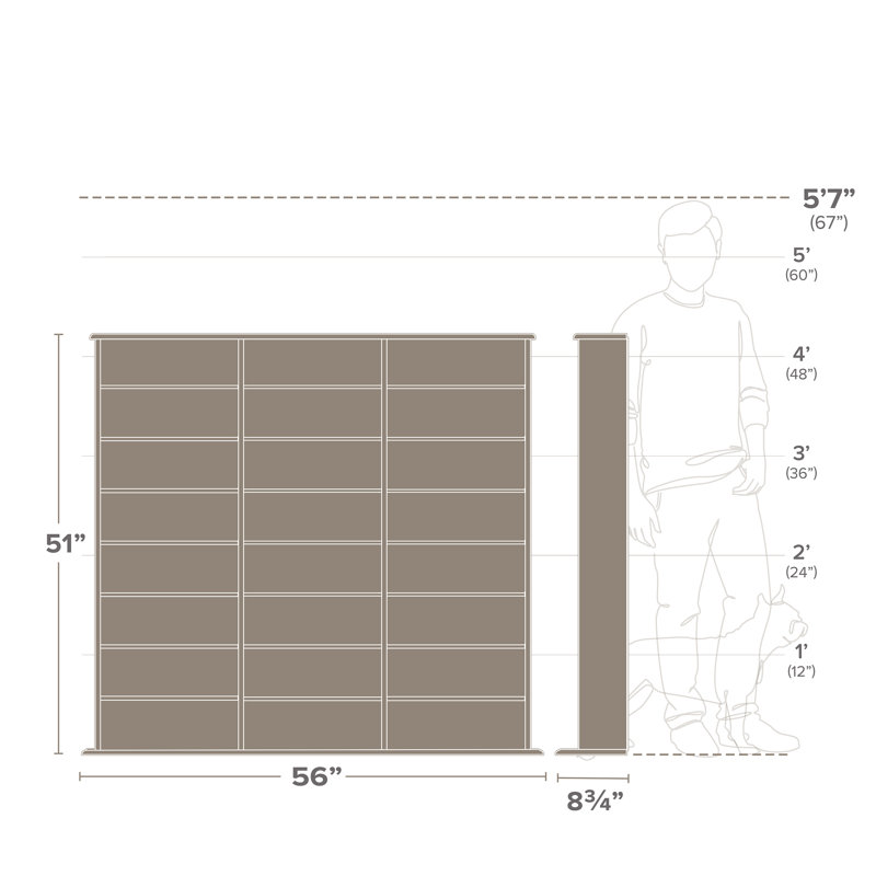Armoire de rangement multimédia à 3 colonnes avec 21 tablettes réglables pour le salon Cataleya, P 8,75 po x l 56 po x H 51 po, blanc