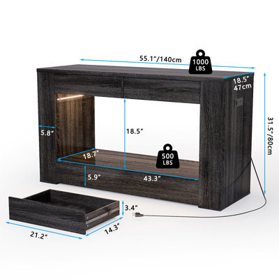 55–75 Gallon Aquarium Stand For Fish Tank & Turtle ,reptile,amphibian Terrariums, Mdf Tabletop & Drawers, Reinforced Metal Frame, Led Lighting, Power Outlets