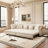 89" Velvet Sleeper Sofa Bed, Pull-out Convertible Couch Bed, Upholstered Chesterfield Sofa Bed with 4 Pillows, Beige-723470130