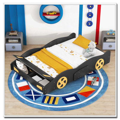 Lit plateforme avec roulettes et rangement Race