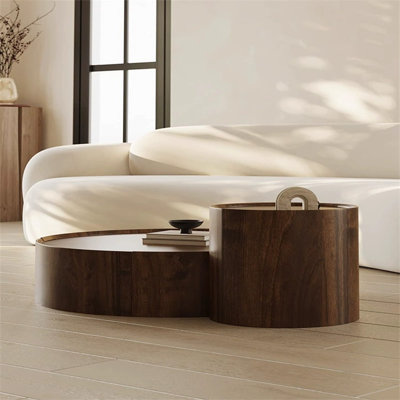 Ensemble de tables basses rondes en bois manufacturé rétro brun