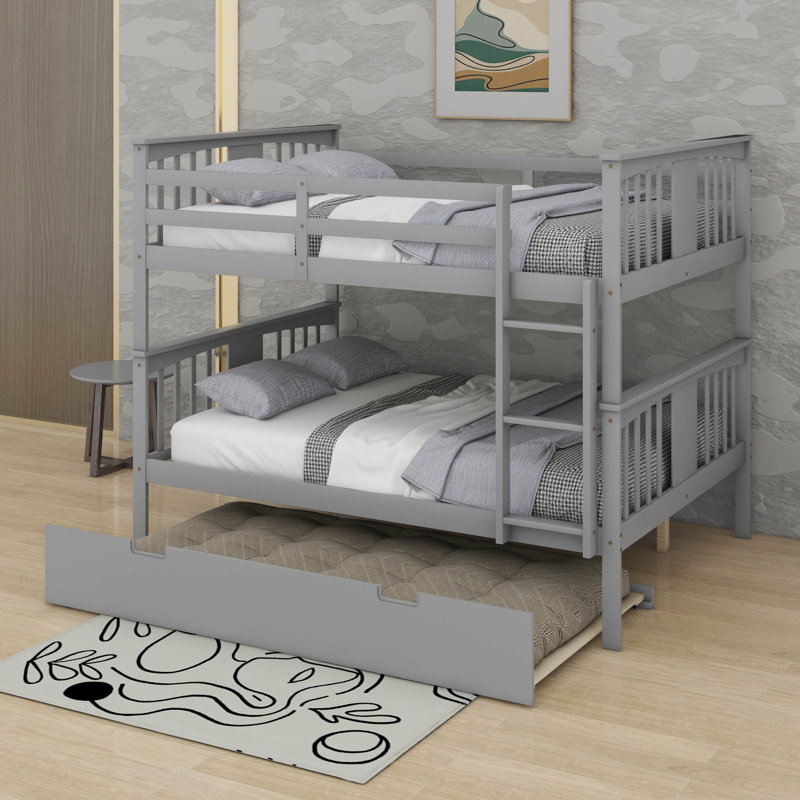 Full Over Full Bunk Bed With Trundle, Gray