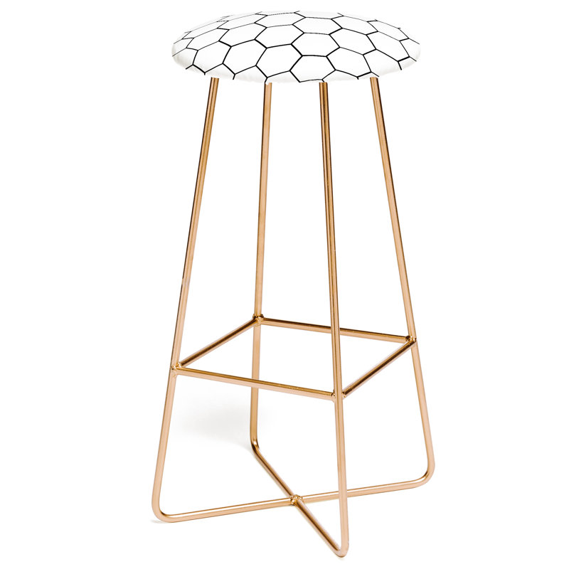 Upholstered Counter Stool with Metal Frame, Black/White Geometric 2