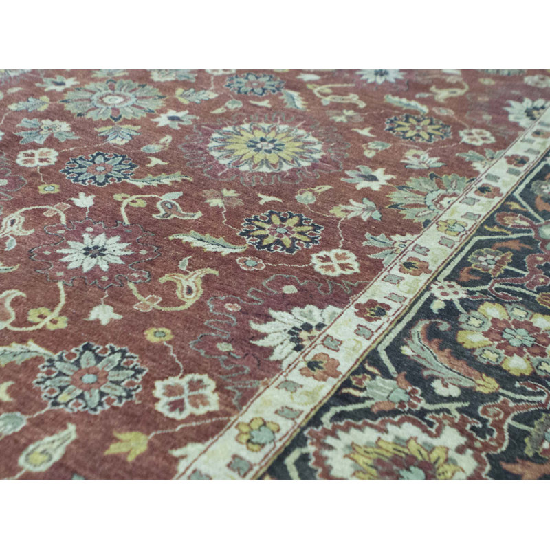 Tapis rouge et gris anthracite noué à la main de haute qualité