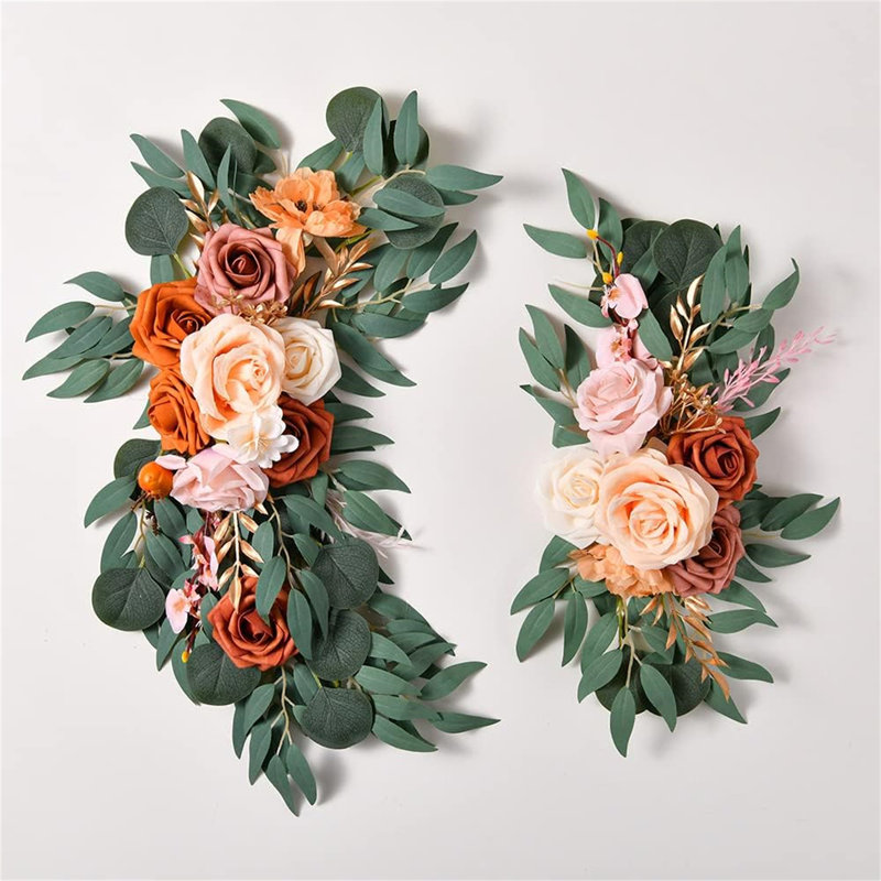 19.68 Inch 2Pcs Rustic Artificial Floral Swag Set – Silk Rose Peony Wedding Arch Flowers For Home Decor, Events & Gifting