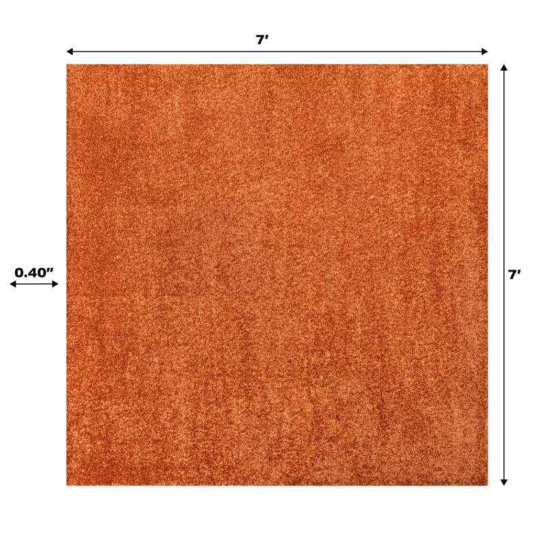 Antto Solid Low-Pile Orange Rug, Square 7'