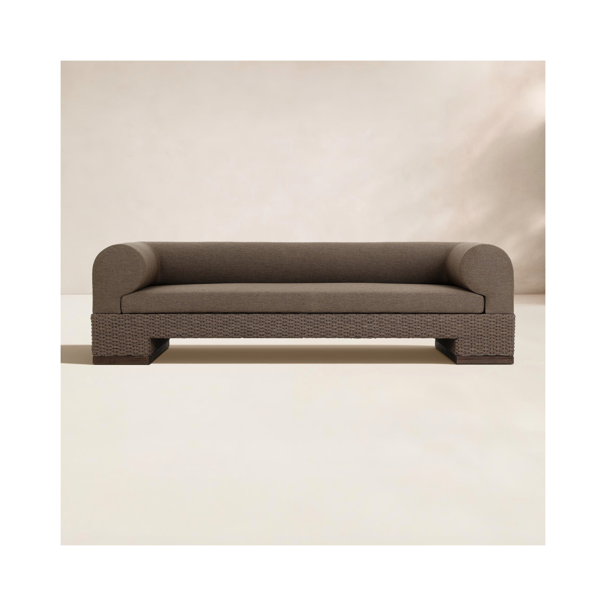 107" Outdoor Teak Patio Sofa with Cushions, Dark Brown, Brown