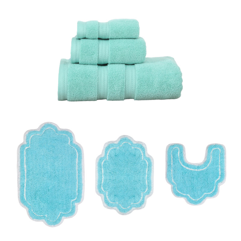 Ensemble de serviettes 3 pièces et de tapis de bain 3 pièces Talbert Collection (100% coton doux), (ensemble de 6), Turquoise